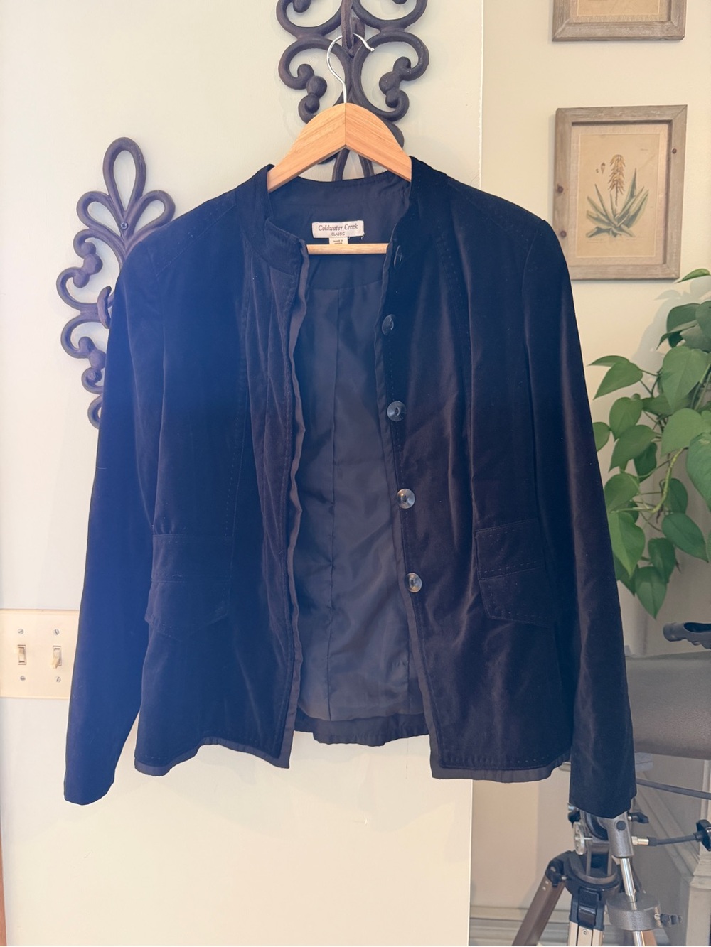 Coldwater Creek Black Velvet Button Jacket